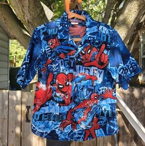 Vintage Spiderman Blue and Red Button Down Shirt